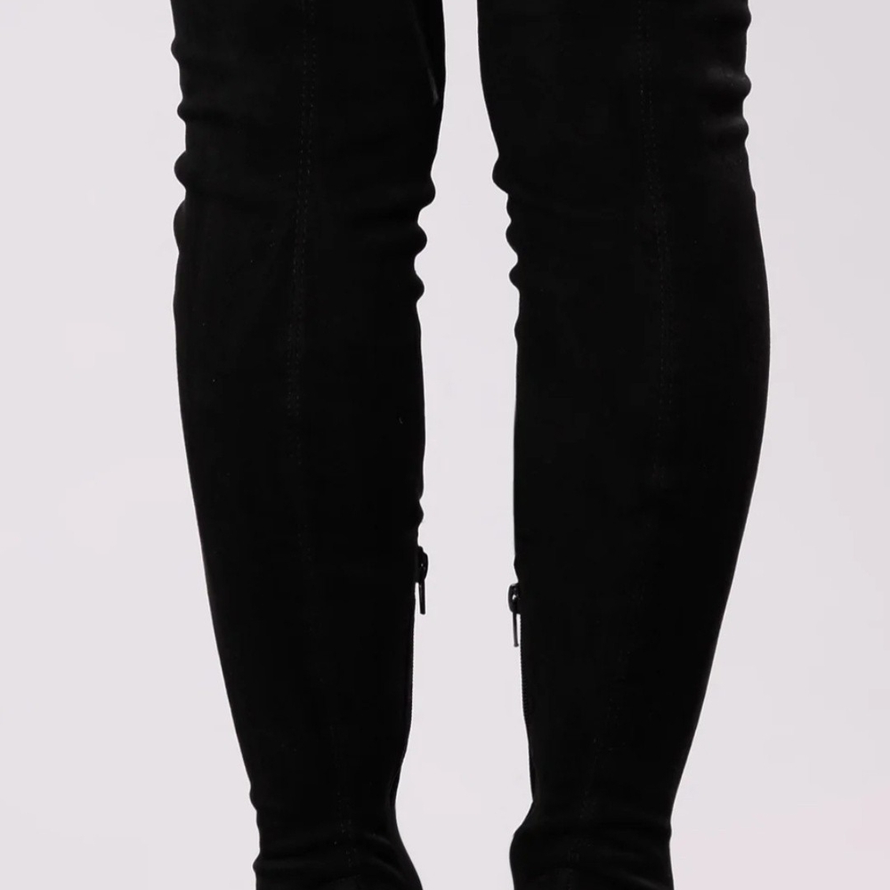 Fashion Nova Black Over-the-Knee Boots with High Block Heel - Picture 7 of 10